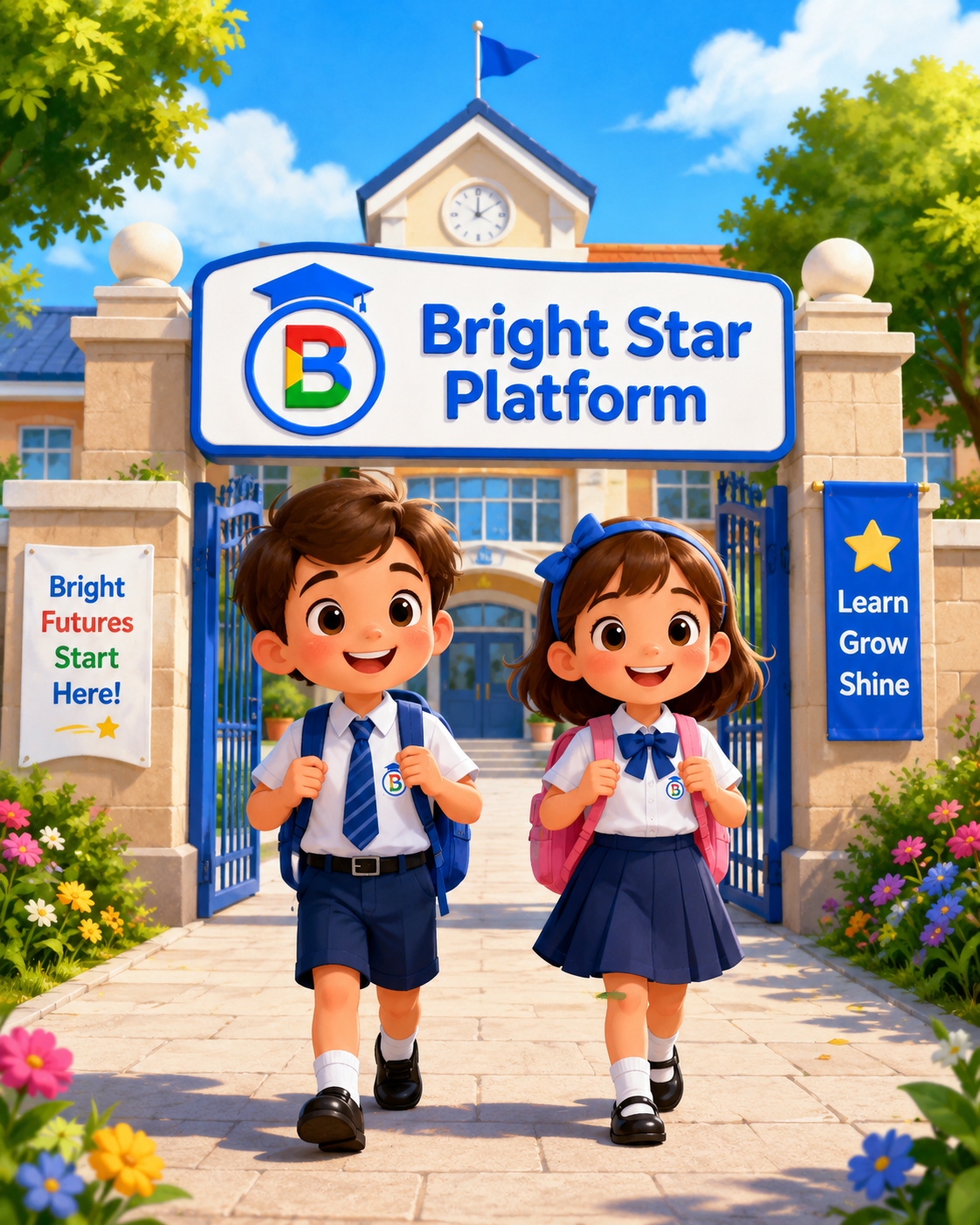 Bright Star students crossing the road to school